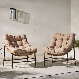 2 Piece Rattan Scoop Chair Set, Natural Look Modern Design for Patio & Home - Picture 1 of 25