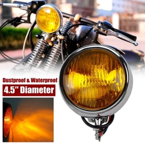 For Harley Old School Bobber Motorcycle 4.5'' Round Headlight Headlamp Amber Len - Picture 1 of 11