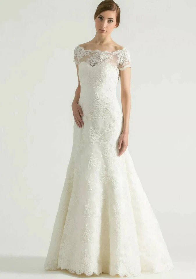 SAREH NOURI Ivory CLARA Low-Cut Sheer Back Lace Trumpet Skirt Bridal Gown 10 🤍 - Image 1 of 4