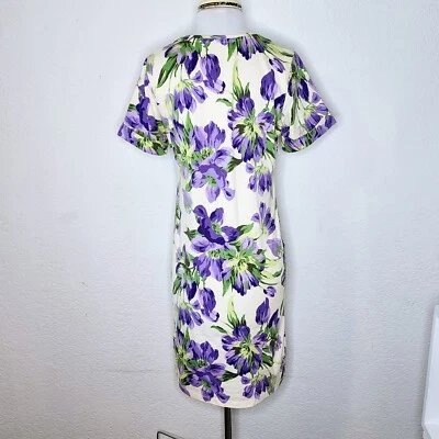 Vestido Isaac Mizrahi Live Bridgehampton Talla XS Púrpura Floral 100% Algodón con Bolsillos Foto 1 de 4