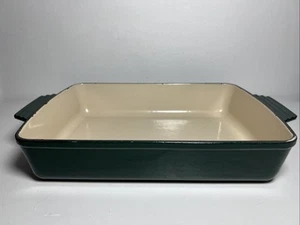 Cast Iron Casserole Dish 38 Green Square Baking Dish with Handles - French Made - Picture 1 of 16