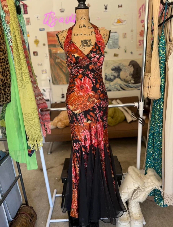 Rare Sue Wong Nocturne — velvet floral halter gown - Image 1 of 4