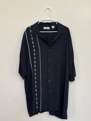 Мужская рубашка Bobby Chan XXL черная на пуговицах с вышитыми деталями шелк/бамбук - Изображение 1 из 4