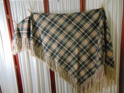 Vintage Plaid Shawl/Wrap/Blanket Scarf/Fringe-Acrylic-Camel/Dark Green/Rust-SALE - Image 1 of 4