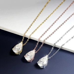 1-4ct Pear Cut Moissanite Pendant Necklace 925 Sterling Silver Pass Tester GRA - Picture 1 of 25