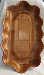 Bambus gewellter Rand Rechteck Servierschüssel Tablett 19" x 11" Vintage Küche & Haushalt - Bild 1 von 6