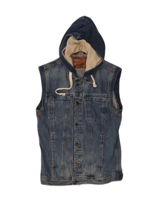 Chaleco vaquero con capucha ZARA para hombre Reino Unido 38 azul medio FV09 Foto 1 de 3