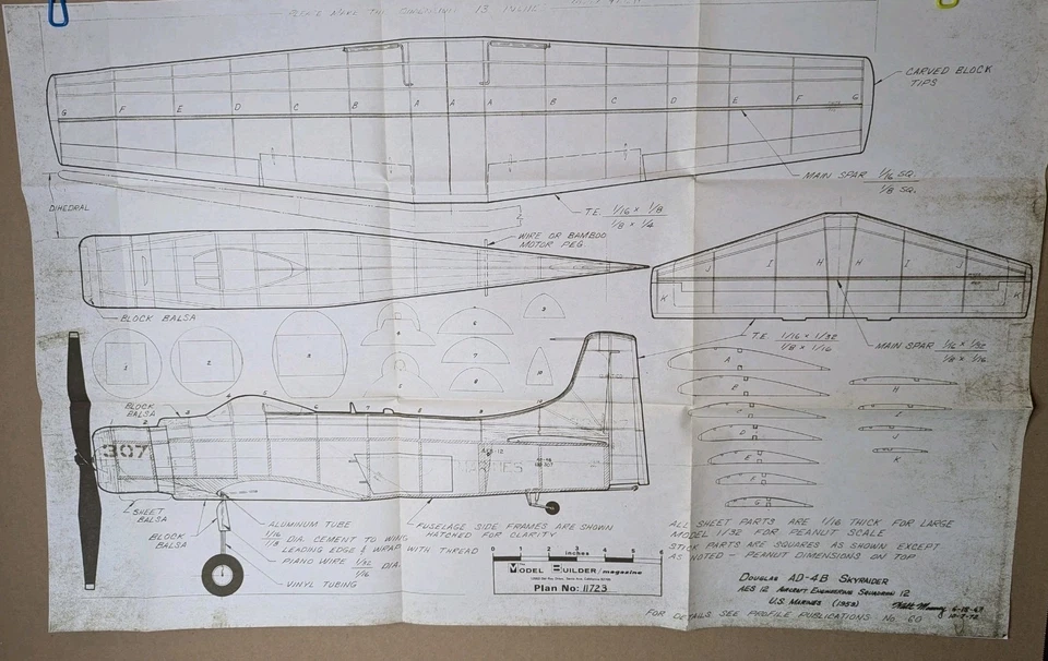 Douglas AD-4B Skyraider Model Airplane Plans 1/32 Scale Peanut Vintage #11723 - Image 1 of 3
