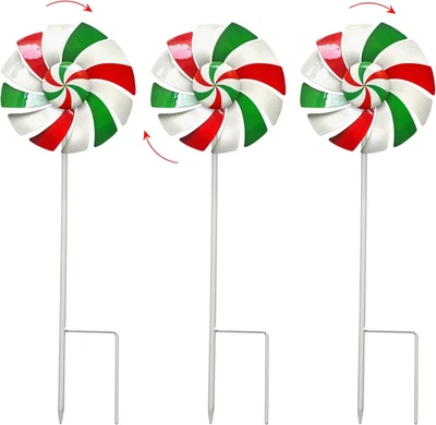 Paquete de 3 piruletas de metal para exteriores hilanderos de viento patio y patio decoración de Navidad para jardín Foto 1 de 4