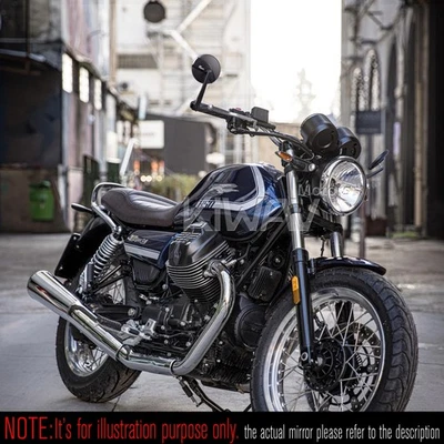 Espejos retrovisores de extremo de barra Missie redondos negros se adapta a Moto Guzzi V7 piedra roscada OEM barra Foto 1 de 4