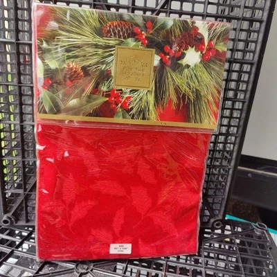 Lenox Red Holly Damask 60" X 104" Oval Christmas Tablecloth New In Package - Image 1 of 4