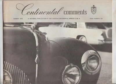Continental Comments Magazine Lincoln & Continental Owners Club Summer 1970 Foto 1 de 4