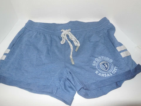 New Ladies Sporting Kansas City Soccer Club Blue Lounge Logo Soft Shorts Med MLS Cover