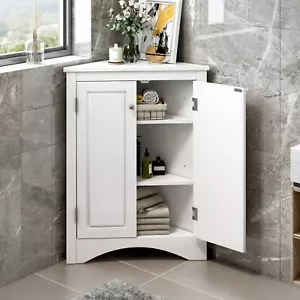 Freestanding Floor Triangle Bathroom Storage Cabinet with Adjustable Shelves - Picture 1 of 45