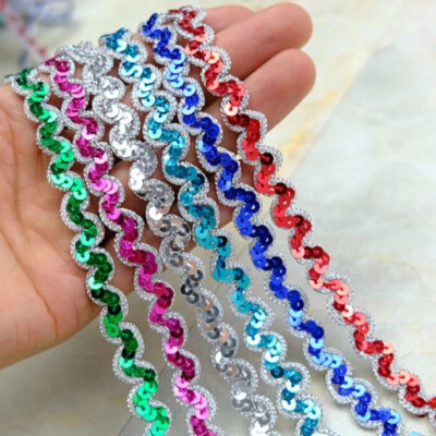 13 Meters Wave Sequin Edging Ribbon Trimmings Decor Clothes Crafts Retro - Image 1 of 4