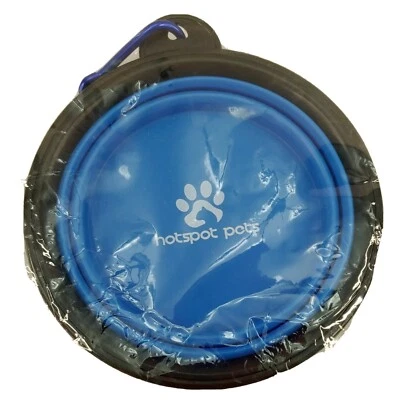 Hotspot Pets Blue Collapsible Silicone Travel Pet Dog Cat Bowl Dish w/Clip New - Image 1 of 4
