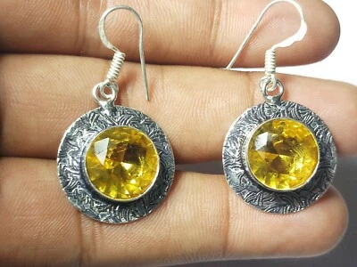 Hydro Citrine Round Shape Gemstone Handmade Earring Jewellery Size 1.5 Inches - Image 1 of 4