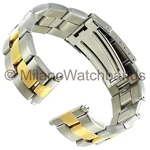 20-24mm Milano Solid Link Stainless Steel Two Tone Straight End Mens Watch Band - Picture 1 of 6