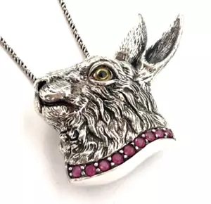 Antique Victorian style Sterling Silver Ruby Hare animal Brooch Pin Necklace - Picture 1 of 12
