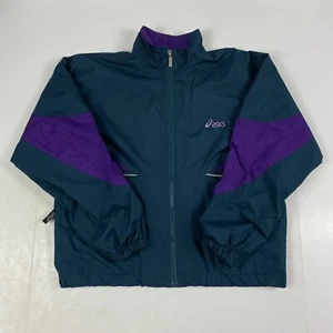 Asics Jacket Women Small Green Purple Retro Windbreaker Full Zip Oversized Lined - Picture 1 of 13