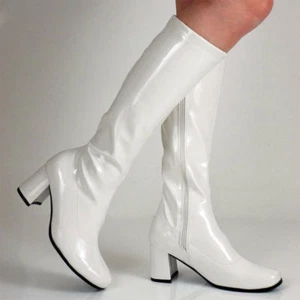 White 1960s Go Go GoGo Ladies Mens Retro Boots Womens Knee High Boots 60s 70s - Picture 1 of 11