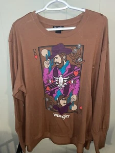 Camiseta Wrangler Retro Gráfica Mujer XL Marrón Rey de Corazones Vaquero Manga Larga - Imagen 1 de 4