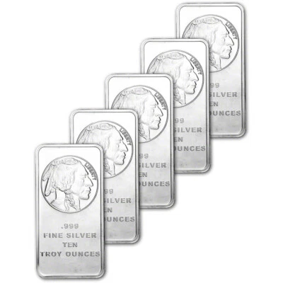 CINCO 10 oz. Barra de plata SilverTowne - diseño Buffalo - 999 fina Foto 1 de 3