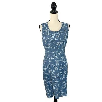 Vintage Studio Ease Denim Midi Dress Floral Cottagecore Modest Made USA Size 10 - Image 1 of 4
