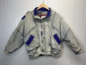 Giubbotto imbottito denim lavaggio acido Gitano vintage anni 80 taglia M - Foto 1 di 9