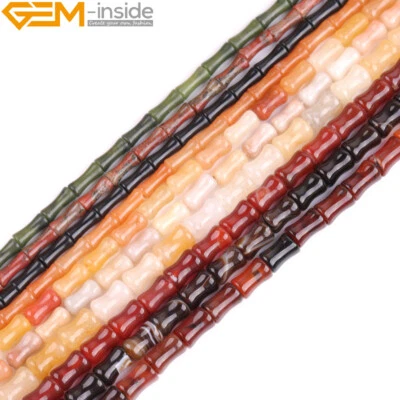 Natural Agate Aventurine Bamboo Knot Shape Charms Beads For Jewelry 15" 20-30pcs - Image 1 of 4