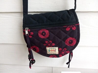 Bagamoyo Boho Crossbody Purse Red Flower Print Cotton Fabric Quilted Beads SOHK - Image 1 of 4
