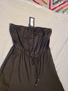 Jumpsuit Womens M Black Strapless Sleeveless Wide Leg One Piece - Picture 1 of 12