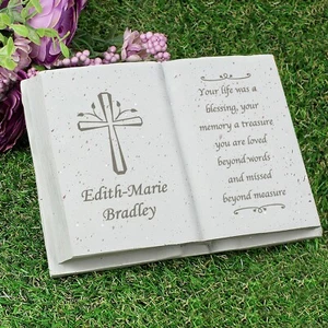 Personalised Cross Memorial Book Garden Grave Marker Funeral Ornaments - Picture 1 of 7