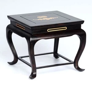 Ebony Wood Square Display Stand Bent Legged Bonsai Vase Flower Plant Rack Base - Picture 1 of 6