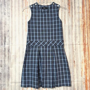 PARKER Blue Plaid Uniform Jumper V Neck Pleat Skirt Size 6 - Picture 1 of 6