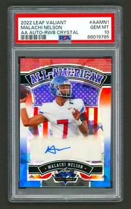 MALACHI NELSON 4/5 RC AUTO RWB CRYSTAL "ALL-AMERICAN" 2022 LEAF VALIANT PSA 10 - Picture 1 of 2