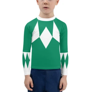 Fighter Green Halloween Costume Kids Rash Guard Shirt Cosplay Childs Clothing - Picture 1 of 32