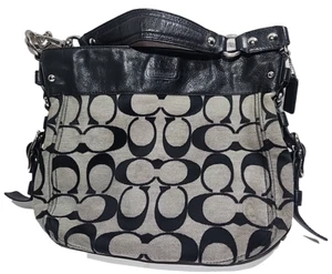 Vintage Coach F12674 Zoe Gray Chunky Black Leather Trim Shoulder Bag - Picture 1 of 12