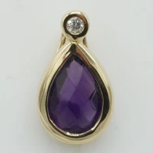 Yellow Gold Pendant 585/- 1 Diamond and 1 Amethyst - Picture 1 of 1