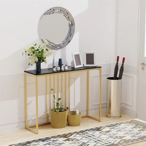 Console Table Marble Top 39.4'' Long Entryway Table Home Furniture Gold Frame Cover