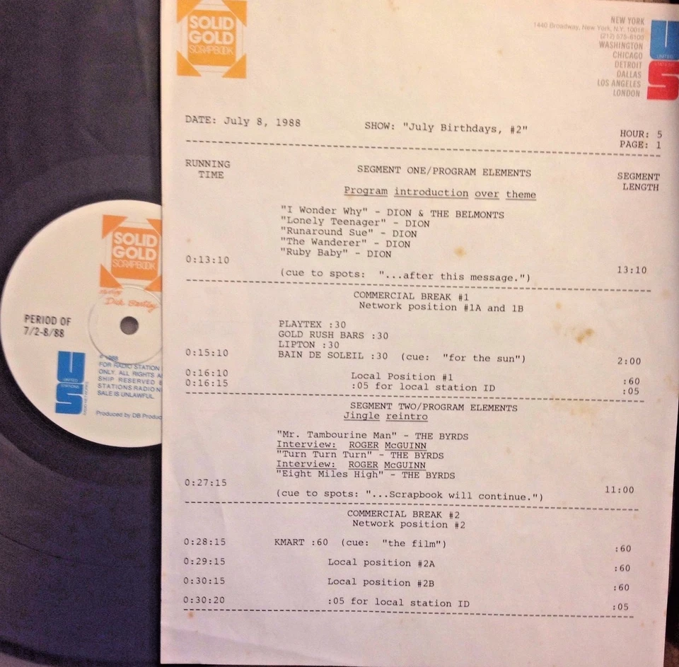 RADIO SHOW:B-DAYS 7/8/88 FULL SETS w/INTERVIEWS ROGER McGUINN, SPENCER DAVIS - Image 1 of 2