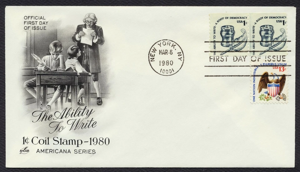 #1811 1c Inkwell and Quill-Line Pair, Art Craft [2] FDC **ANY 5=FREE SHIPPING** - Image 1 of 1