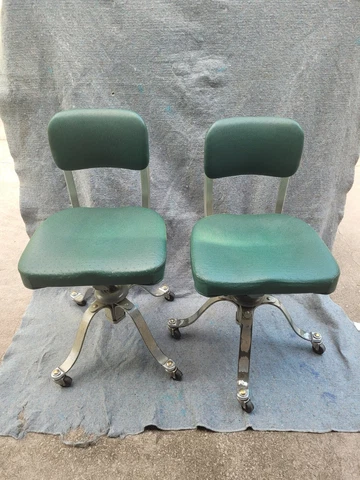 Two Mid-Century Modern MCM Industrial Remington Rand ALUMINUM Adjustable Chairs Cover