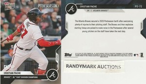 Cristian Pache BRAVES 2020 TOPPS NOW POSTSEASON NL EAST CHAMPIONS PS-72 SP 542
