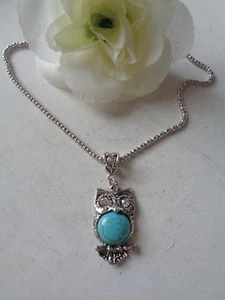 Silberne Popcornkette "Eule - türkis Howlith Edelstein" - Bild 1 von 1