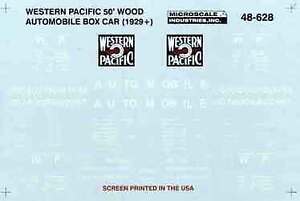 Microscale O Scale Decals: Western Pacific 50' Wood Automobile Box Car (1929+)