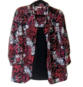 White Stag Plus 1X Ladies 3/4 Sleeve Blouse/Tank Set Black Red Paisley - Picture 1 of 7