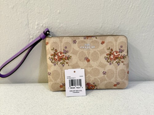 Pochette COACH crema e viola floreale