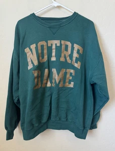 Vtg 90s Notre Dame University Fighting Irish Sweatshirt M Green Gold St Patrick - Picture 1 of 7