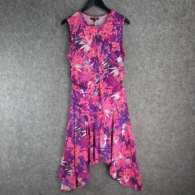 Flower Talk Dress Womens 14 Pink Purple Floral Sleeveless Stretch NEW 13151 - Image 1 of 4